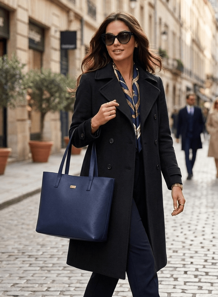 Bolsa Mônaco em Couro Azul Marinho