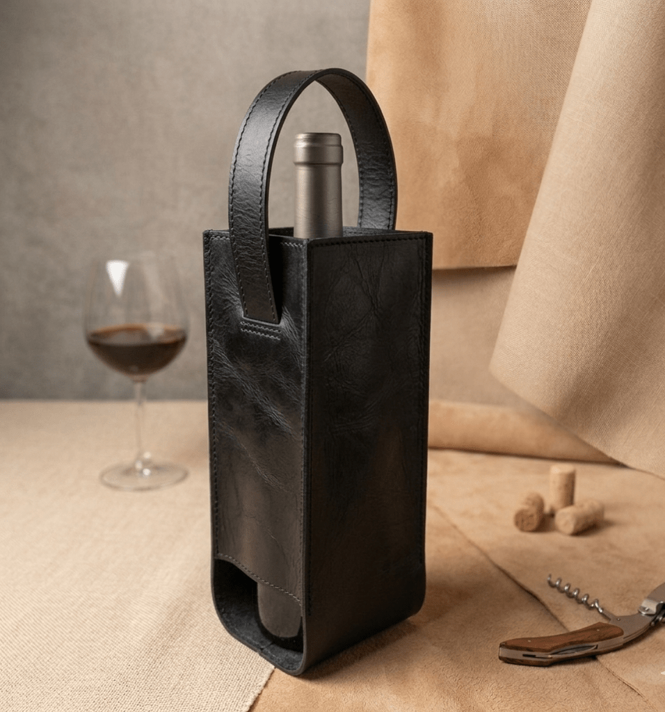 Porta Vinho em Couro Legitimo 