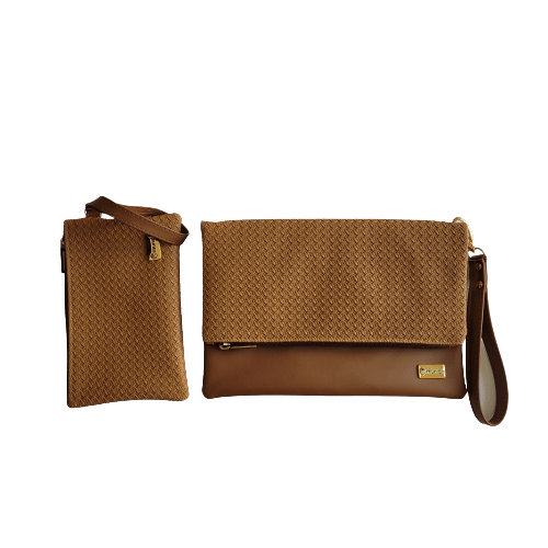 Bolsa Transversal Clutch 2 Peças Trice Caramelo