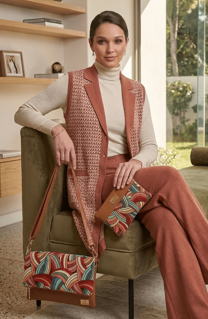 Kit Bolsa Transversal Clutch 2 Peças Cacau Milão