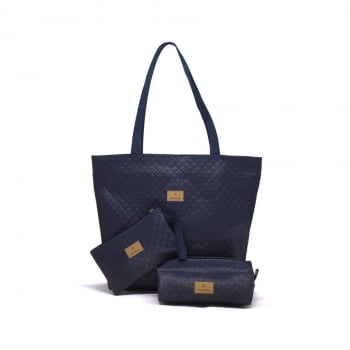 Kit Bolsa Sacola 3 Peças Matelassê azul 