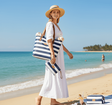 Kit Bolsa Sacola 3 Peças Listra Azul Kit Bolsa Sacola 3 Peças Listra Azul